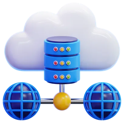 A cloud above a server connected to two globes